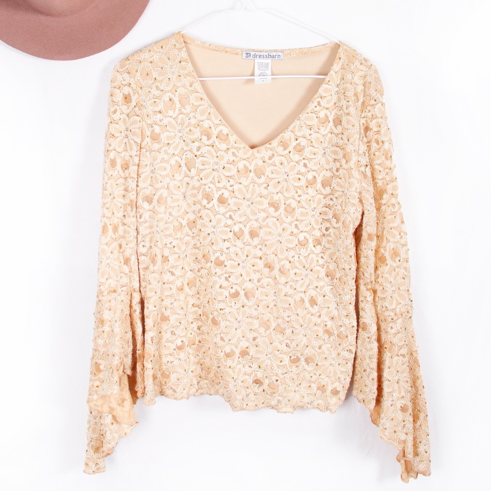Dressbarn Gem Lace Bell Sleeve Blouse